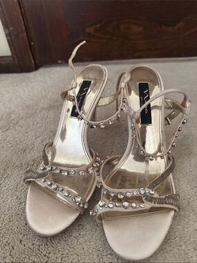 Nina Metallic Gold Rhinestone Strappy Heels
